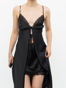 Modern x Black Satin Front-tie Top/Dress (S)