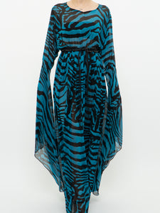 Modern x Teal, Black Flowy Semi-sheer Zebra Dress (S,M)