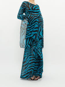 Modern x Teal, Black Flowy Semi-sheer Zebra Dress (S,M)