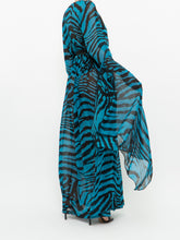 Load image into Gallery viewer, Modern x Teal, Black Flowy Semi-sheer Zebra Dress (S,M)