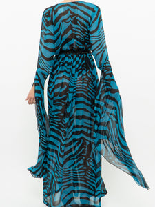 Modern x Teal, Black Flowy Semi-sheer Zebra Dress (S,M)