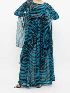 Modern x Teal, Black Flowy Semi-sheer Zebra Dress (S,M)