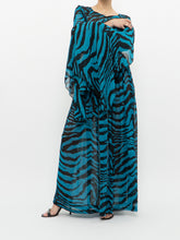 Load image into Gallery viewer, Modern x Teal, Black Flowy Semi-sheer Zebra Dress (S,M)