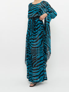 Modern x Teal, Black Flowy Semi-sheer Zebra Dress (S,M)