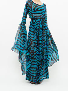 Modern x Teal, Black Flowy Semi-sheer Zebra Dress (S,M)