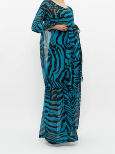 Modern x Teal, Black Flowy Semi-sheer Zebra Dress (S,M)