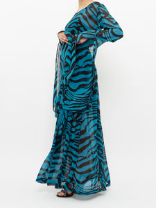 Modern x Teal, Black Flowy Semi-sheer Zebra Dress (S,M)