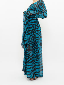 Modern x Teal, Black Flowy Semi-sheer Zebra Dress (S,M)