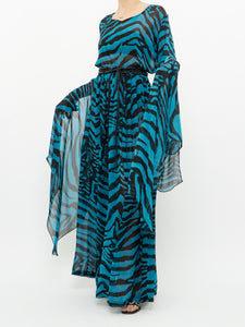 Modern x Teal, Black Flowy Semi-sheer Zebra Dress (S,M)