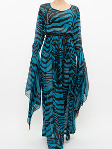 Modern x Teal, Black Flowy Semi-sheer Zebra Dress (S,M)