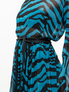 Modern x Teal, Black Flowy Semi-sheer Zebra Dress (S,M)