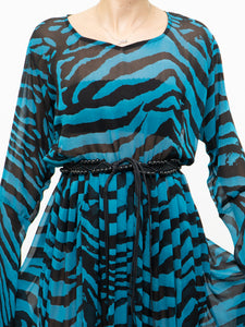 Modern x Teal, Black Flowy Semi-sheer Zebra Dress (S,M)