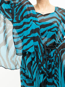 Modern x Teal, Black Flowy Semi-sheer Zebra Dress (S,M)