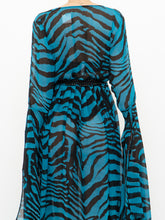 Load image into Gallery viewer, Modern x Teal, Black Flowy Semi-sheer Zebra Dress (S,M)