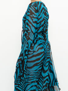 Modern x Teal, Black Flowy Semi-sheer Zebra Dress (S,M)