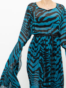 Modern x Teal, Black Flowy Semi-sheer Zebra Dress (S,M)