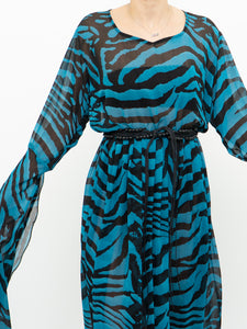 Modern x Teal, Black Flowy Semi-sheer Zebra Dress (S,M)