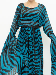 Modern x Teal, Black Flowy Semi-sheer Zebra Dress (S,M)