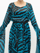 Load image into Gallery viewer, Modern x Teal, Black Flowy Semi-sheer Zebra Dress (S,M)