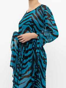 Modern x Teal, Black Flowy Semi-sheer Zebra Dress (S,M)