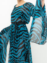 Load image into Gallery viewer, Modern x Teal, Black Flowy Semi-sheer Zebra Dress (S,M)