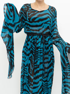 Modern x Teal, Black Flowy Semi-sheer Zebra Dress (S,M)