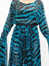 Load image into Gallery viewer, Modern x Teal, Black Flowy Semi-sheer Zebra Dress (S,M)