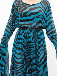 Modern x Teal, Black Flowy Semi-sheer Zebra Dress (S,M)