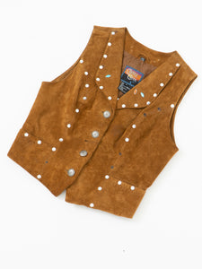 Vintage x CRIPPLE CREEK Tan Suede Rhinestone Vest (XS-M)