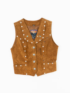 Vintage x CRIPPLE CREEK Tan Suede Rhinestone Vest (XS-M)