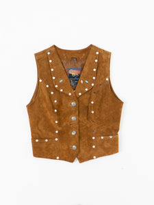 Vintage x CRIPPLE CREEK Tan Suede Rhinestone Vest (XS-M)