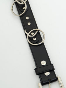 Vintage x Black, Silver Hoop Leather Belt (L, XL)