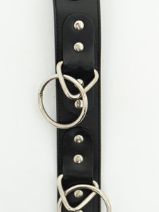 Vintage x Black, Silver Hoop Leather Belt (L, XL)