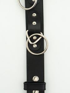 Vintage x Black, Silver Hoop Leather Belt (L, XL)