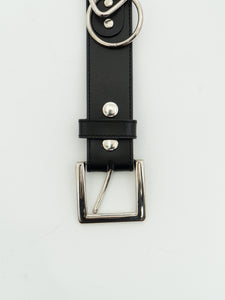 Vintage x Black, Silver Hoop Leather Belt (L, XL)