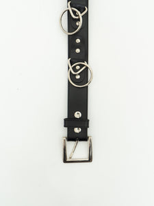 Vintage x Black, Silver Hoop Leather Belt (L, XL)