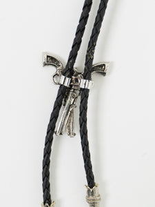 Vintage x Black Leather Silver Gun-Detailed Bolo