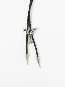 Vintage x Black Leather Silver Gun-Detailed Bolo