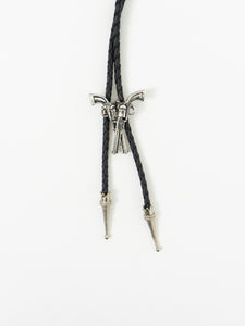 Vintage x Black Leather Silver Gun-Detailed Bolo