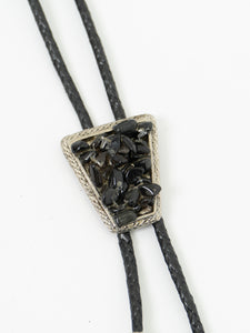 Vintage x Black Cluster Stone Leather Bolo