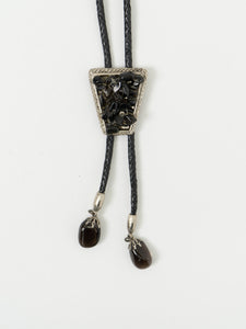 Vintage x Black Cluster Stone Leather Bolo