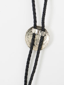 Vintage x Black Leather, Silver & Gold Horseshoe Bolo