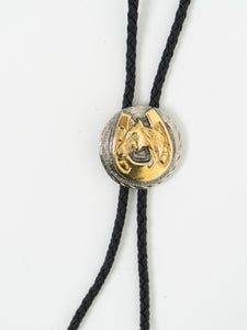 Vintage x Black Leather, Silver & Gold Horseshoe Bolo