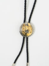 Load image into Gallery viewer, Vintage x Black Leather, Silver &amp; Gold Horseshoe Bolo