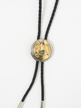 Load image into Gallery viewer, Vintage x Black Leather, Silver &amp; Gold Horseshoe Bolo