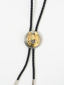 Vintage x Black Leather, Silver & Gold Horseshoe Bolo