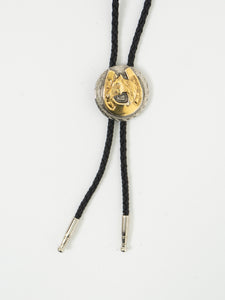 Vintage x Black Leather, Silver & Gold Horseshoe Bolo