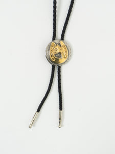 Vintage x Black Leather, Silver & Gold Horseshoe Bolo