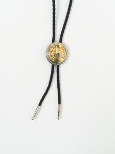 Vintage x Black Leather, Silver & Gold Horseshoe Bolo