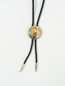 Vintage x Black Leather, Silver & Gold Horseshoe Bolo